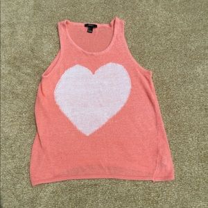 Forever21 Knit Coral Pink Heart Tank Top